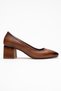 Women's Tan Genuine Leather Blunt Toe Comfortable Design Daily Classic Heeled Shoes - 6