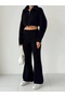 Women's Black Half Zipper Stand Collar Crop Sweater Pants Bottom Top Thick Knitwear Set - 5