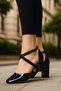 Casual Women's Classic Heeled Ankle Strap Thick Heeled Oval Toe Cross Strap Evening Dress Shoes 1 - 2
