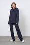 Women's Navy Blue Knitwear Fabric Trousers with Slit Design and Oversized Sweater Double Set 1027