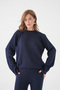 Women's Oversize Fit Sweatshirt and Trousers with Hem Stitching Detail Navy Blue Two-Piece Suit 1027 - 6