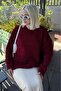 Burgundy Crew Neck Women's Boucle Sweater Mg2480 - 5