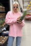 Pink Crew Neck Women's Boucle Sweater Mg2480 - 5