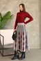 Half Fisherman's Collar Long Sleeve Elastic Waist Drop Pattern Pleated Midi Ankle Length Knitwear Dress - 5