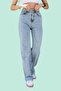 Snow Washed Blue High Waist Denim Trousers