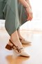 Short Heel Women's Evening Dress Ballet Shoes with Cut Nose Pearl Stone - 2