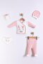 Ecru Pink Rabbit Luxury 5-Piece Baby Girl Hospital Discharge Set Bodysuit Set