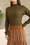 Half Fisherman's Collar Long Sleeve Elastic Waist Drop Pattern Pleated Midi Ankle Length Knitwear Dress - 6