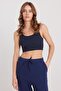 Women's Slim Fit Narrow Strap Square Neck Navy Blue Crop - 5