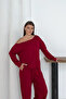 Women's Burgundy Modal Fabric Off-Shoulder Top and Bottom Set - 7