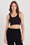 Women's Slim Fit Narrow Strap Square Neck Black Crop - 2