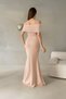 Beige Madonna Neckline Stone Detail Maxi Length Scuba Fabric Mermaid Evening Dress - 2
