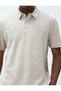 Polo Neck T-Shirt Textured Buttons Short Sleeve Cotton - 5