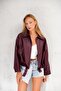 Oversized Bomber Belted Zippered Leather Jacket - 7