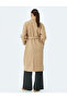 Double Breasted Long Stamp Coat with Pockets and Belt - 4