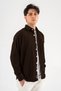 Men's Corded Fabric Velvet Shirt Comfortable Fit Single Pocket Brown - 3