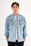 Men's Washable Denim Shirt Slimfit Slim Fit Double Flap Pocket Snap Closure Ice Blue
