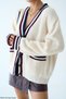 Beline 100% Cotton Knitwear Burgundy Navy Blue Striped Detail Long Sleeve Beige Cardigan - 3