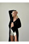 Women's Black Buttoned Openwork Spanish Sleeve Long Knitwear Cardigan - 6