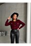 Women's Stylish Button Detailed Buttoned Cardigan - Burgundy - 6