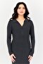 Women Ribbed Long Sleeve Midi Dress, Charcoal - 2