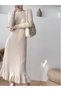 Button Detail, Ruffled Hem, Knee Length Knit Dress, 105 cm - XXS-XS-S -- NOT MODEST/HIJAB - 3