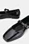 Women's Black Patent Leather Khaki Natural Leather Buckle Strap Ballet Shoes, Size 36-41 - 4