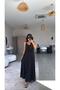 Black Strap Elastic Detailed Long Flowy Dress - 4
