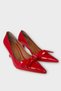 Women's Bow Buckle Pointed Toe Heeled Shoes Red - 4