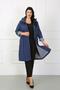 Women's Navy Blue Long Plus Size Trench Coat with Striped Sleeves - 4