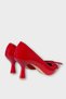 Women's Bow Buckle Pointed Toe Heeled Shoes Red - 5