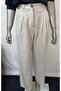 Women's Beige Linen Palazzo Pants with Elastic Waist - 3