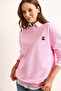 Women's Pink Teddy Bear Embroidered Stitching Detailed Thick Sweatshirt Swt-19000731