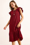 Women's Burgundy Sleeve Skirt Ruffle Textured Midi Dress Elb-19002364 - 4