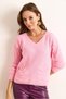 Women's Pink V-Neck Double Pocket Beard Knitwear Sweater Kzk-19000981 - 2