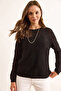 Women's Black Openwork Detailed Knitwear Blouse Blz-19003090