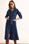 Women's Navy Blue Buttoned Pocketed Long Sleeve Denim Dress ELB-19002535