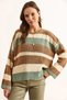 Women's Camel Crew Neck Thessaloniki Knitted Striped Sweater Kzk-19000976