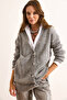 Women's Gray 5 Button Soft Textured Thick Long Cardigan Hrk-19000375 - 2
