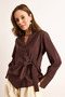 Women's Brown Shirt Detailed Side Tie Woven Modal Blouse Blz-19003092 - 3