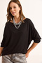 Women's Black Boat Neck Flowy Strawberry Blouse Blz-19003086 - 2