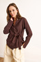 Women's Brown Shirt Detailed Side Tie Woven Modal Blouse Blz-19003092 - 6
