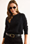 Women's Black Crew Neck Beard Knitwear Sweater Kzk-19000977 - 3