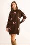 Women's Brown Bow Detailed Knitwear Tunic Dress Elb-19002533 - 3