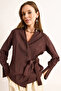 Women's Brown Shirt Detailed Side Tie Woven Modal Blouse Blz-19003092