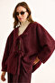 Women's Burgundy Lined Lace Detailed Gray Cashmere Jacket Ckt-19000460 - 6