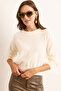 Women's White Crew Neck Beard Knitwear Sweater Kzk-19000977 - 2