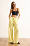 Women's Yellow Textured Elastic Waist Draped Trousers with Pockets Pnt-19000333 - 5