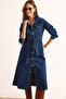 Women's Navy Blue Buttoned Pocketed Long Sleeve Denim Dress ELB-19002535 - 7