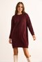 Women's Burgundy Ribbed Sleeve Front Braided Hair Knitwear Tunic Dress Elb-19002532 - 5